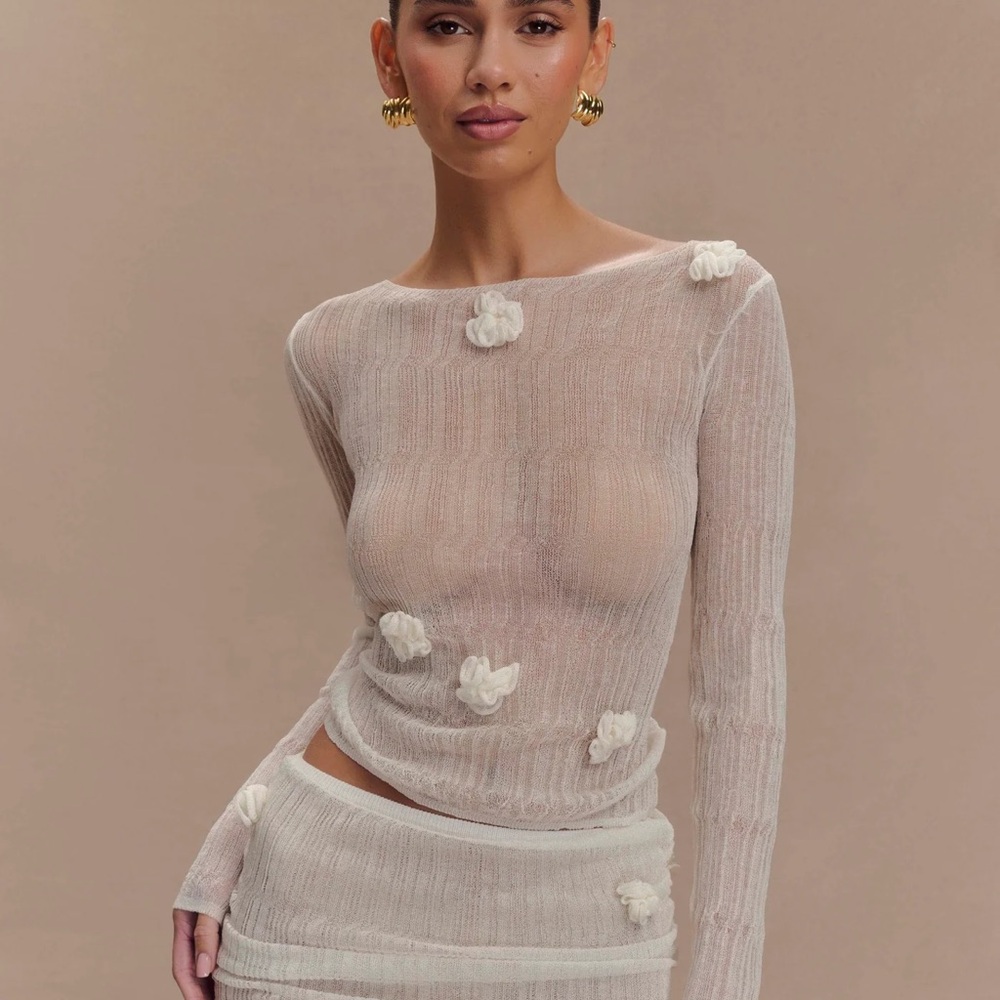 Meshki Sheer White Floral Knit Top